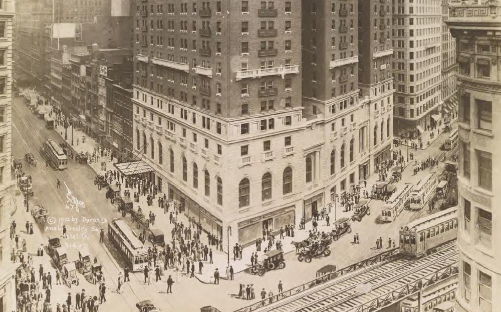 Old photo from 1912 of the 34th and Broadway intersection