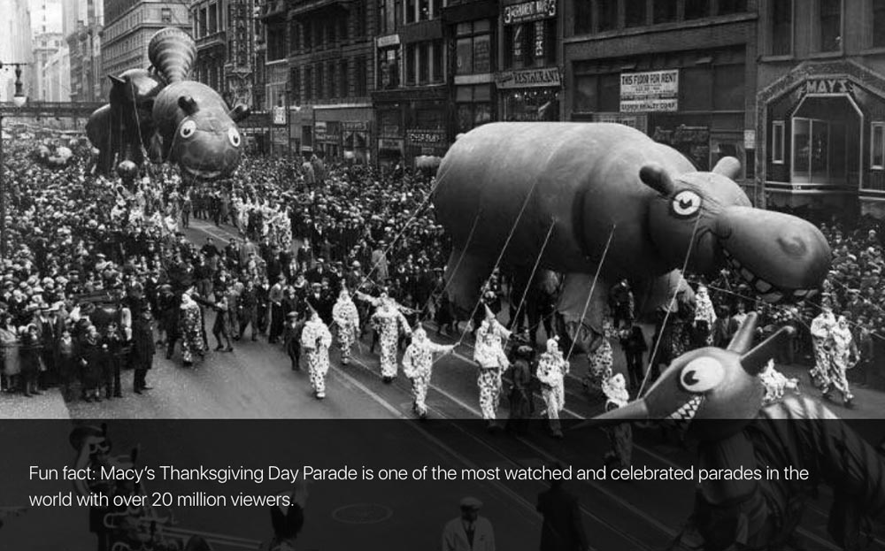 Black and white photo of Macy's Thanksgiving Day Parade